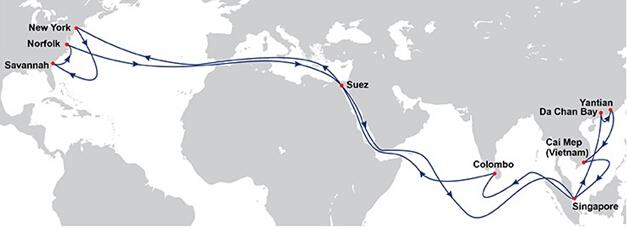 国内到美东的航线图经过苏伊士运河
